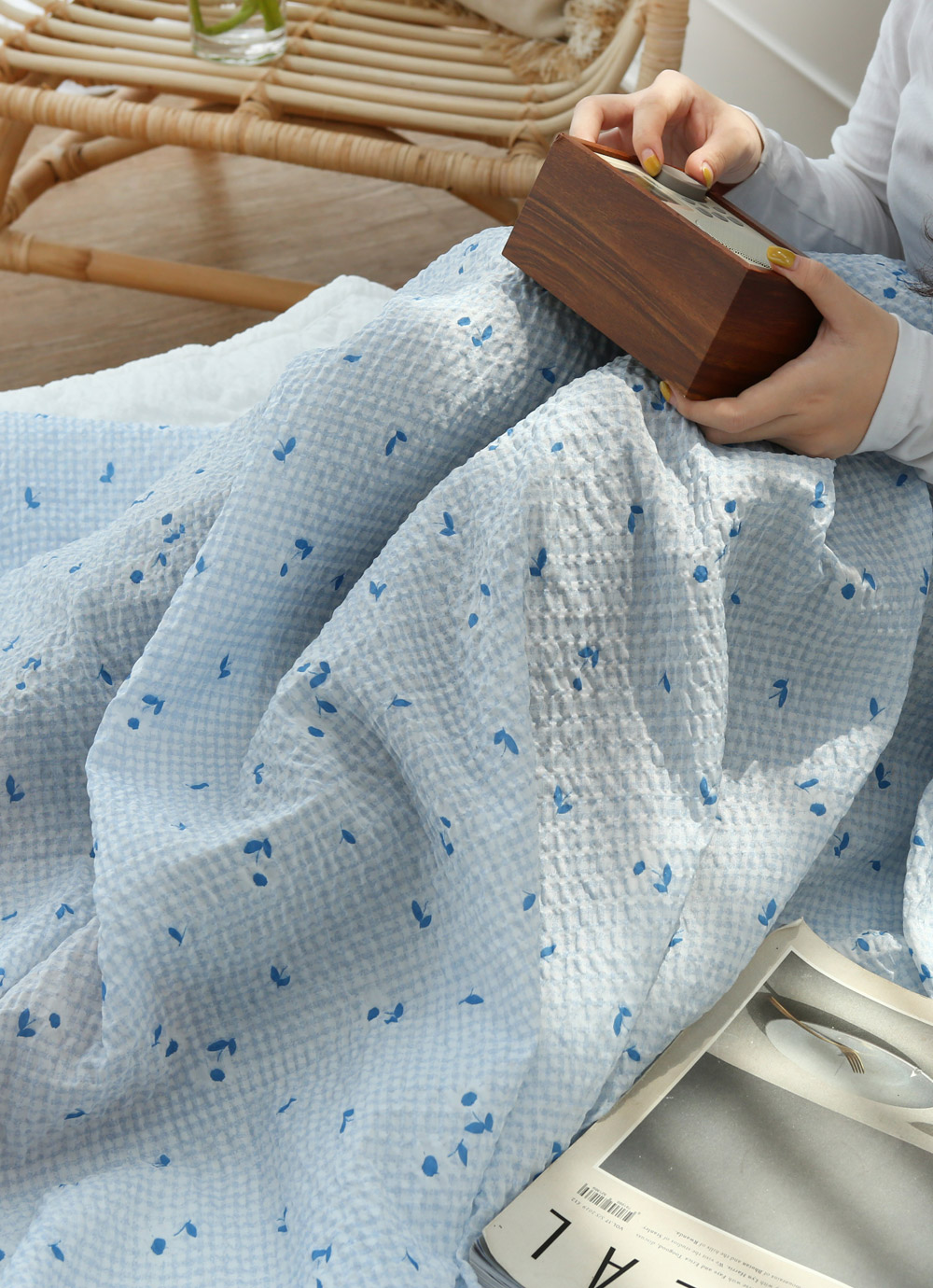 아망떼 ㅣ체크데이지 시어서커 리플 홑이불