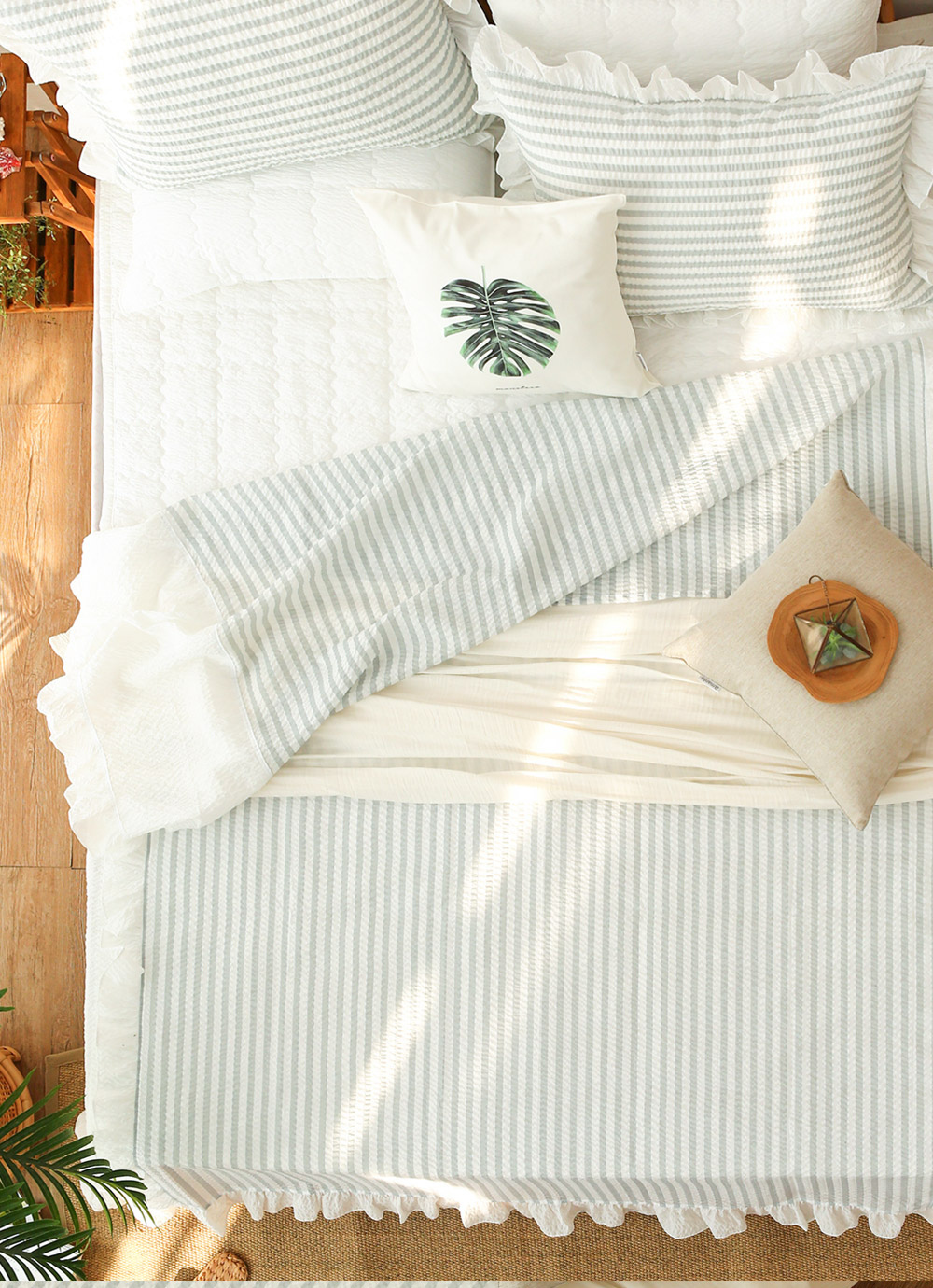 아망떼 ㅣ폴라리스 시어서커리플 프릴 홑여름이불 침구세트 그레이